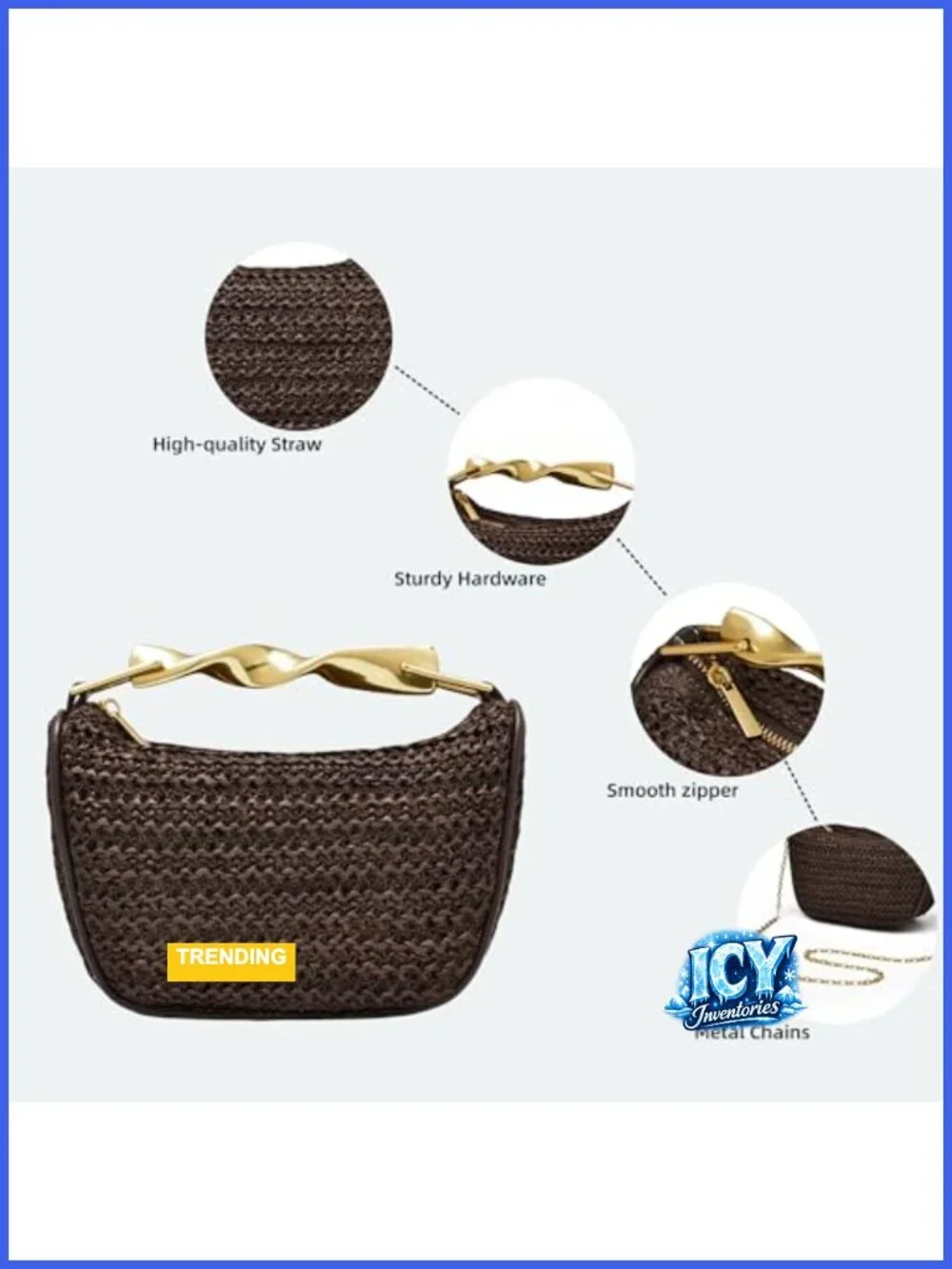 Straw Clutch Purse - Evening Woven Crossbody Shoulder Bag Handbag